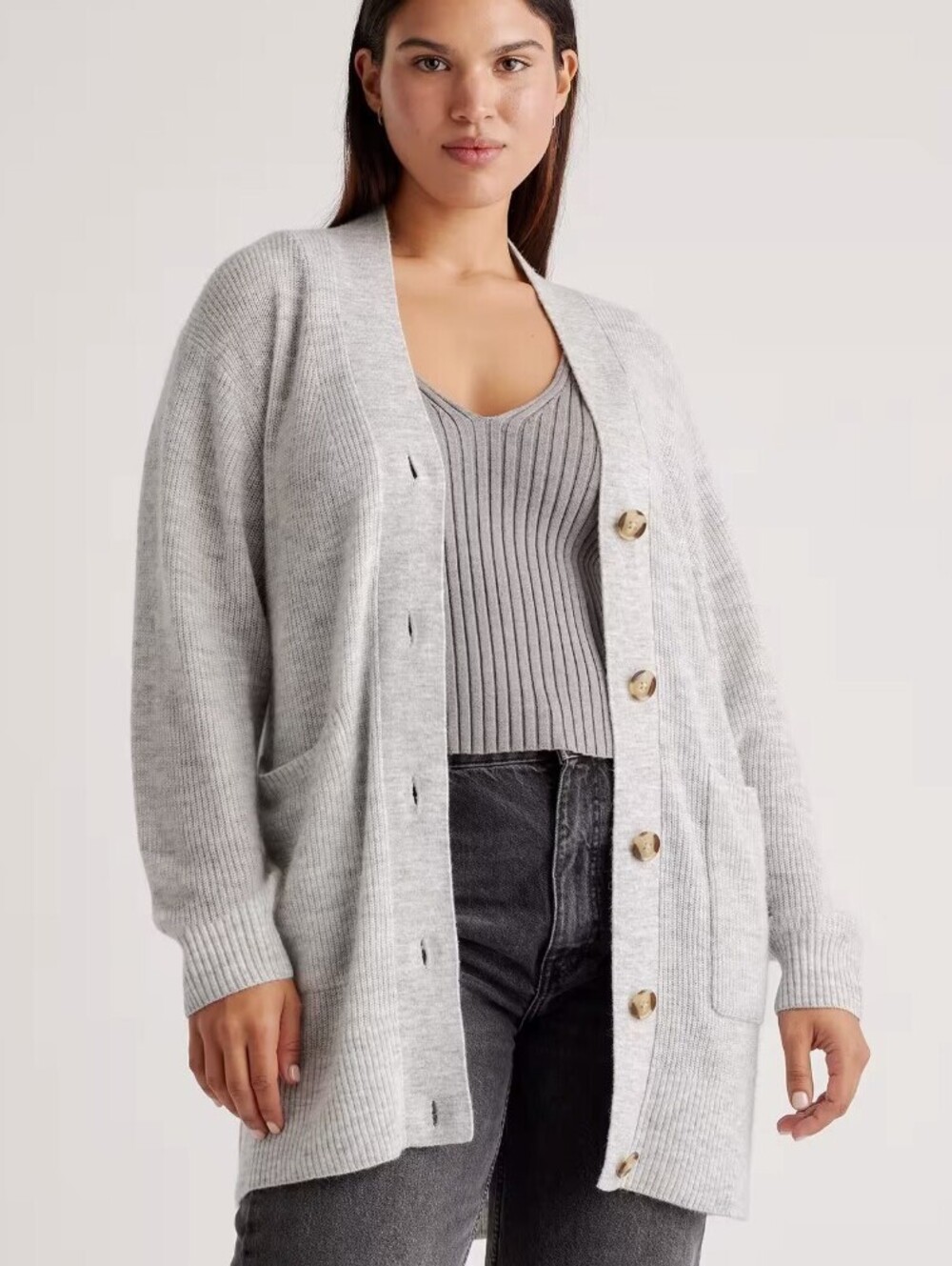 Quince Light Gray Baby Alpaca-Wool Oversized Cardigan Sweater - Size - Small